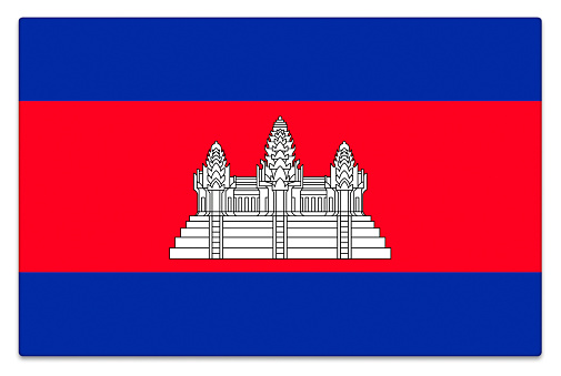 Gloss Cambodian flag on white with subtle shadow.