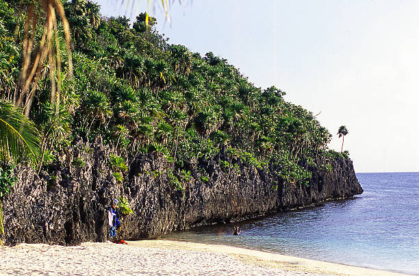 Fossilized Coral Rock Cliffs and White Sandy Beach West Bay Roatan Honduras