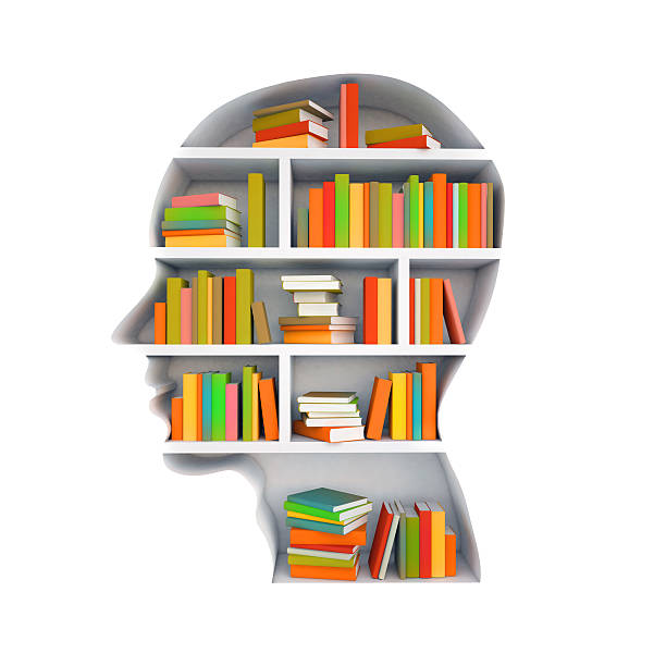 istock Head shaped bookshelf full of books on white background 536354717