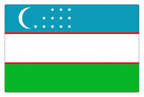 Gloss Uzbekistan flag on white with subtle shadow.