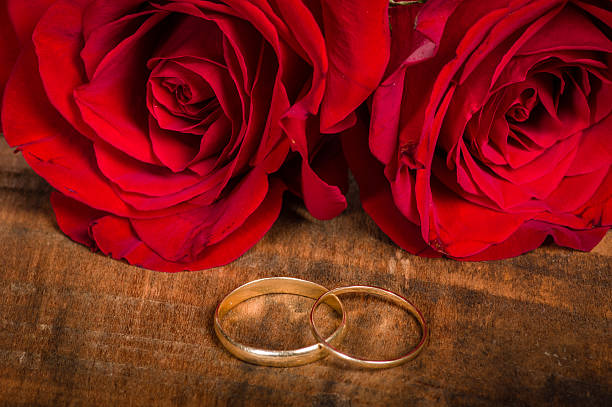 istock Red roses with gold bands 536356929