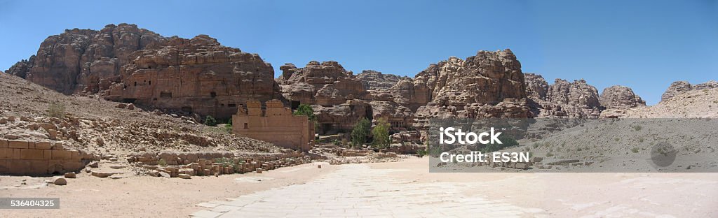 Petra panoramic Ancient roman ruins with columns and paved walkway in Petra, Jordan 2015 Stock Photo