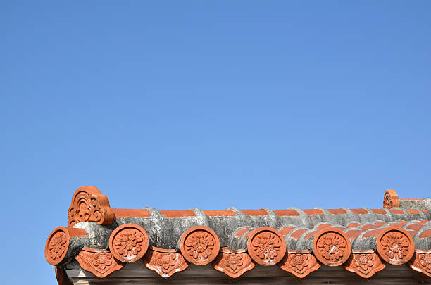 Detail from a traditional tiled roof at the island Okinawa in Japan