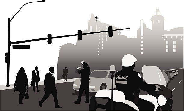 TrafficControl Police control traffic through a busy intersection. traffic police stock illustrations