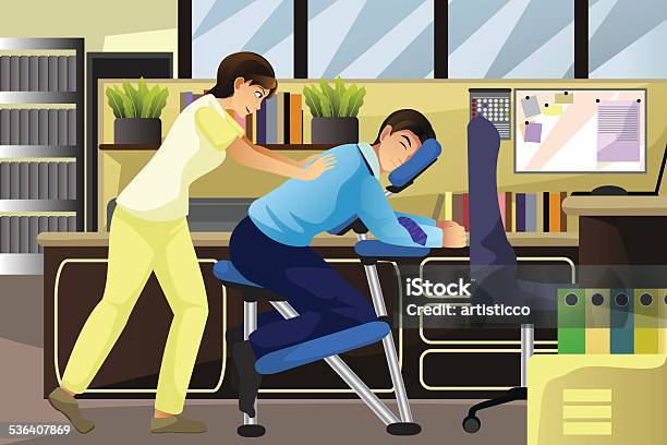 Massage Therapist Working On A Client In An Office Stock Illustration - Download Image Now - Massaging, Office, Massage Chair