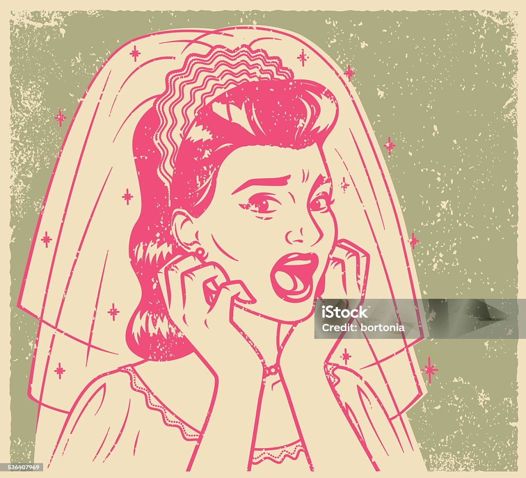 Retro impresión de pantalla de Aterrorizado novia - arte vectorial de Novia - Boda libre de derechos