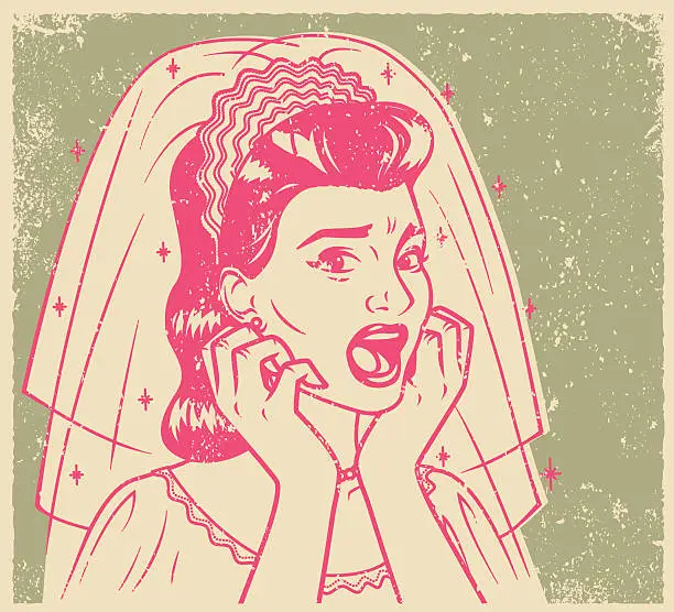 Vector illustration of Retro Screen Print of a Terrified Bride