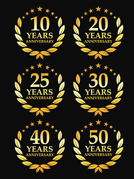 Anniversary emblem Vector of golden color anniversary emblem for 10, 20, 25, 30, 40 and 50 years. 20 29 years stock illustrations