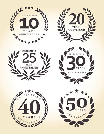 Vector of grey black color anniversary emblem for 10, 20, 25, 30, 40 and 50 years.