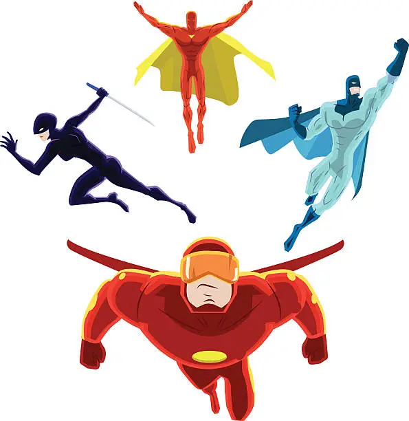 Vector illustration of Vector Superhero Team Charging Forward