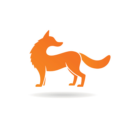 Vector illustration of stylized red fox looking back on white background.