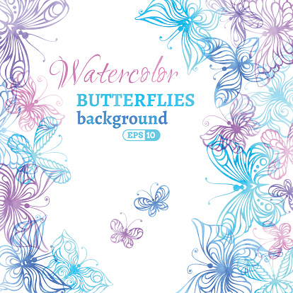 Watercolor colourful butterflies background.