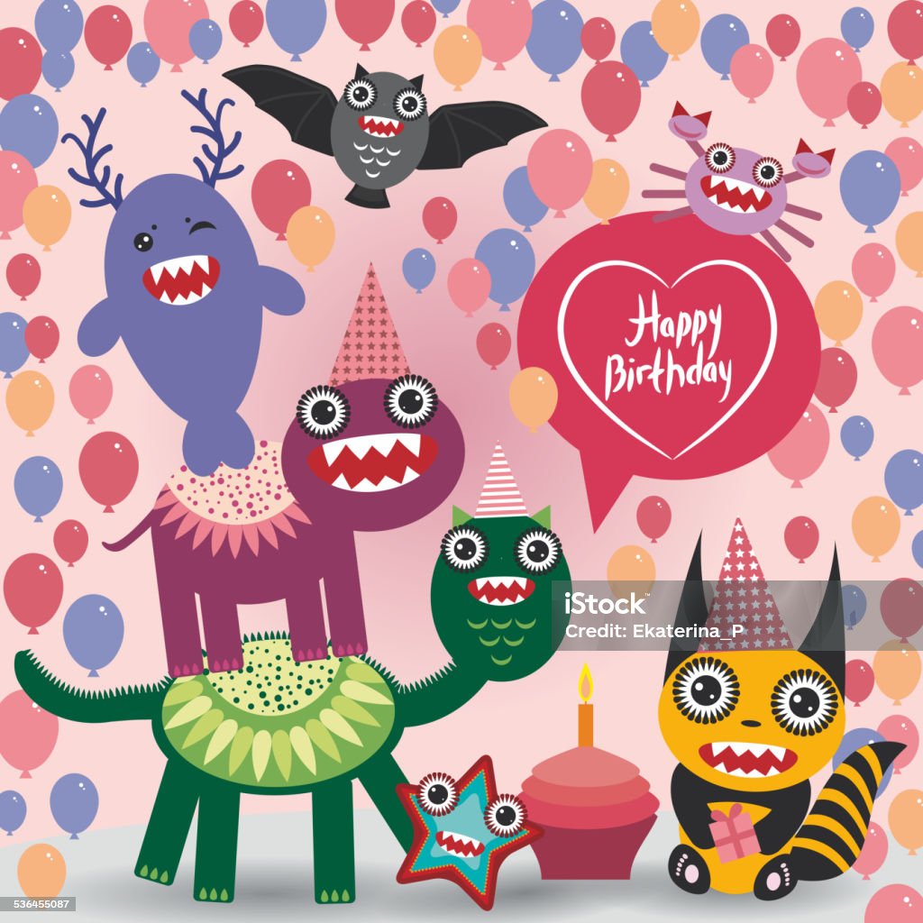 happy birthday Funny monsters party card design. vector happy birthday Funny monsters party card design. vector illustration 2015 stock vector