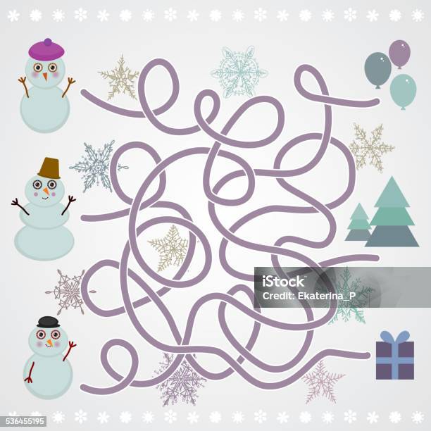 Snowmen Labyrinth Game For Preschool Children Vector Stock Illustration - Download Image Now