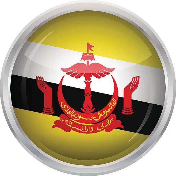 Vector illustration of Glossy Button - Flag of Brunei