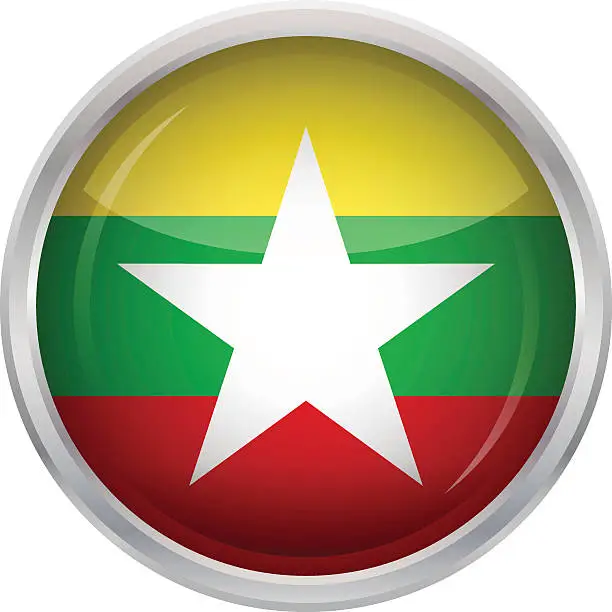 Vector illustration of Glossy Button - Flag of Burma