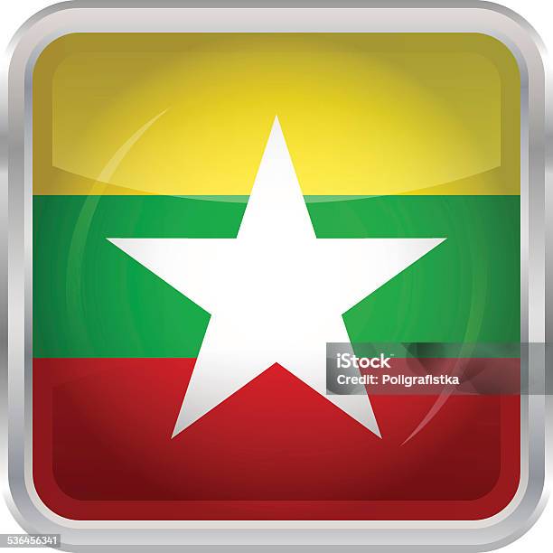 Glossy Button Flag Of Burma Stock Illustration - Download Image Now - 2015, Asia, Badge