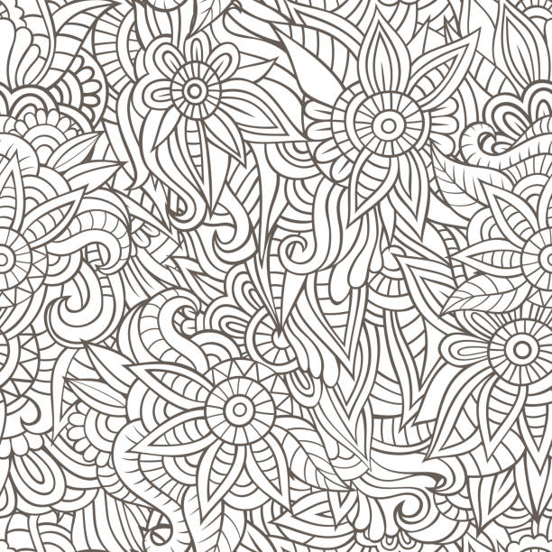 Sketchy doodles ornamental seamless pattern Sketchy doodles decorative floral outline ornamental seamless pattern easy black and white drawing stock illustrations