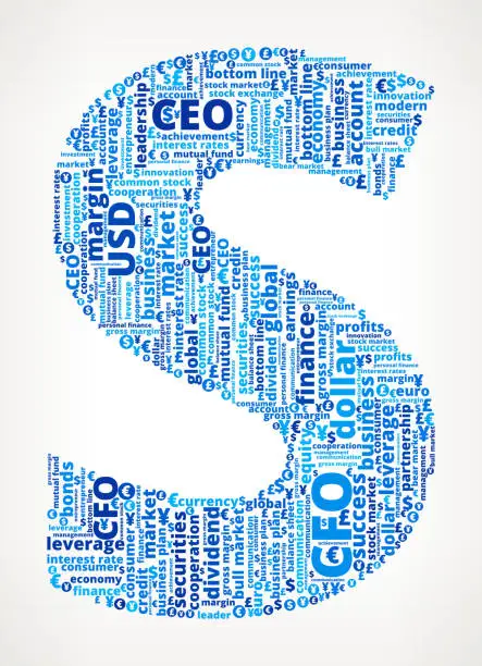 Vector illustration of Letter S on Business and Finance Word Cloud