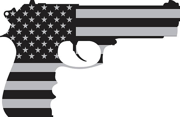 ilustrações, clipart, desenhos animados e ícones de american gun - gun handgun silhouette outline
