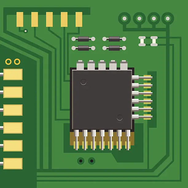Vector illustration of Circuit Board with Computer Chip - VECTOR