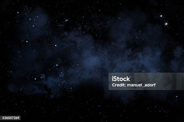 Night Sky With Bright Stars And Blue Nebula Stockfoto en meer beelden van Lucht - Lucht, Ster, Stervorm