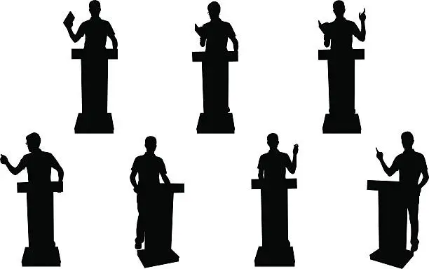 Vector illustration of Public speaking silhouettes