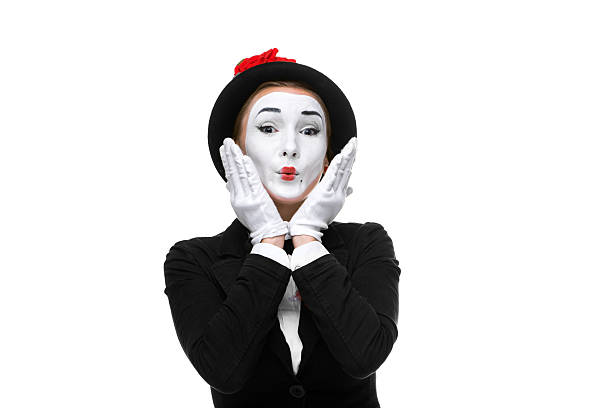 retrato de la sorpresa y tacto artista de mímica - face paint human face mask carnival fotografías e imágenes de stock