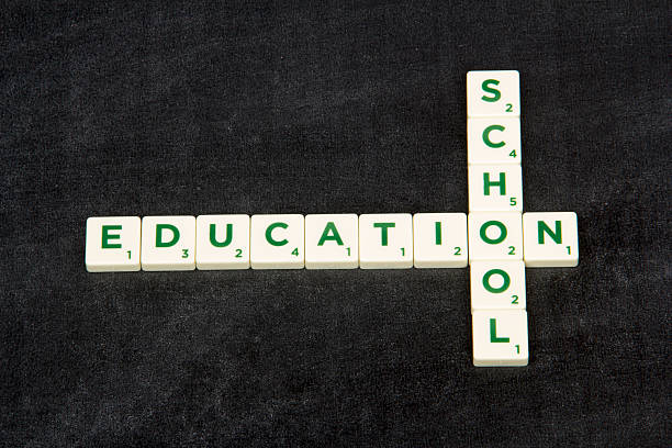 Konak,İzmir,Turkey- February 8, 2015: School and education text on the blackboard with Scrabble letter tiles and it's distributed by Mattel.
