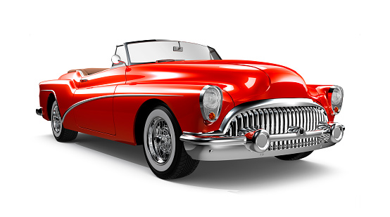 3D render of red classic coupe car