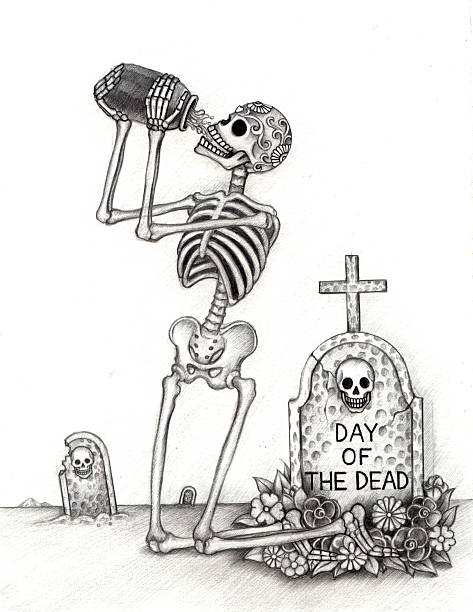 ilustrações de stock, clip art, desenhos animados e ícones de arte dia do crânio morto. - spooky cemetery single flower flower