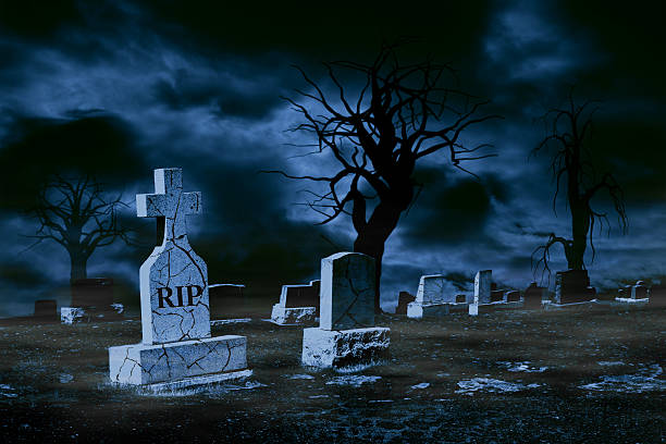 istock Foggy and Cold Graveyard at Night With Copy Space 536538374