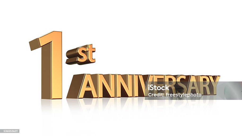 Anniversary 1st, First Jubilee First anniversary symbol in gold letters on white background One Year Anniversary Stock Photo