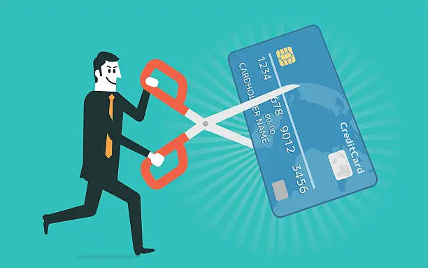 Vector illustration of Man cutting a credit card