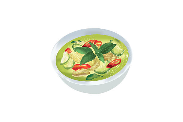 green curry z kurczaka na białym tle - chili pepper spice thailand food stock illustrations