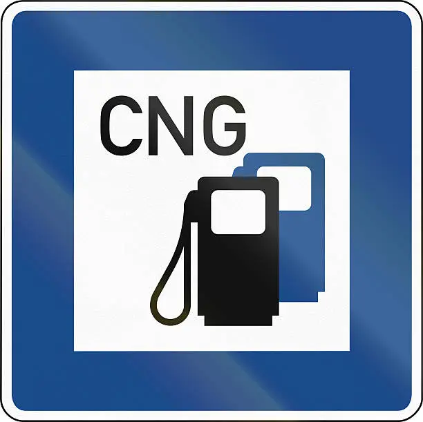 German traffic sign: Petrol station with compressed natural gas (CNG).