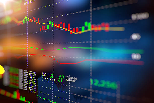 gráfico financeiro sobre fundo abstrato tecnologia - finance financial figures graph chart imagens e fotografias de stock