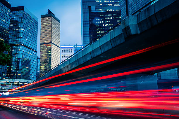 istock light trails in the downtown district,hong kong 536648458