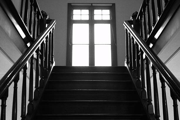 Wooden staircase in retro architecture