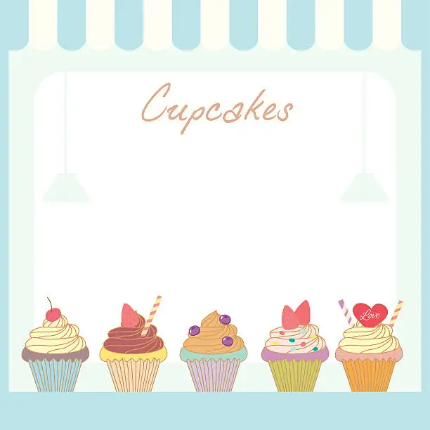 Vector illustration of cupcake menu template blue