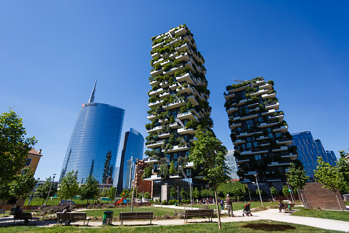 Milan, Italy - May 04 2016: Bosco Verticale, vertical forest apartment buildings in the Porta Nuova area of the city