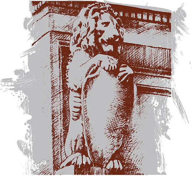 Vector illustration of Old lion sculpture