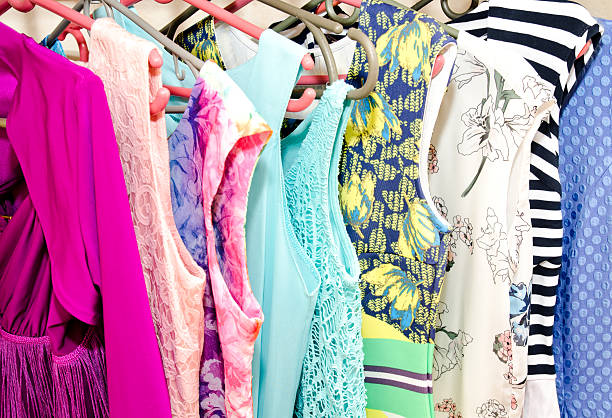 istock Women's dresses on hangers 536658272