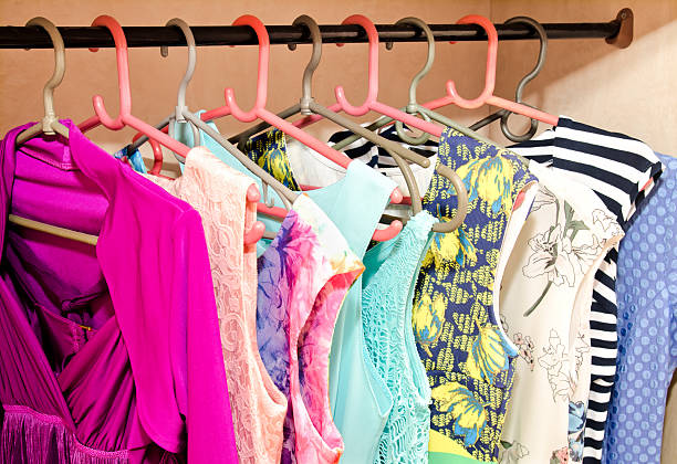 istock Women's dresses on hangers 536658306