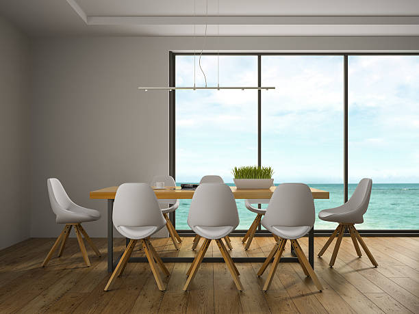 istock Interior of dining room with white chairs 536659682