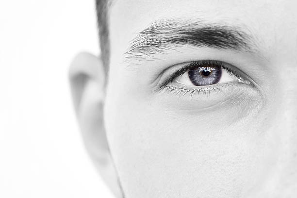 close-up of young man eye