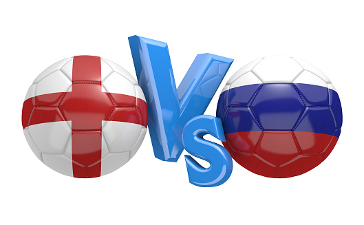Football match versus concept between England and Russia for a championship tournament.