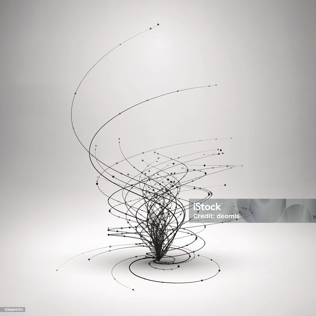 Tornado. Swirl with connected line and dots. Tornado. Swirl with connected line and dots. Wired wavy structure. Technology connection concept. Vector abstract illustration. Vortex stock vector