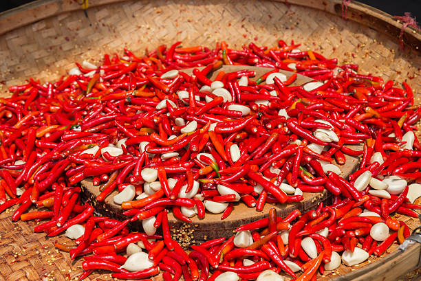 istock Red hot chili peppers with garlic for china sauce 536667586