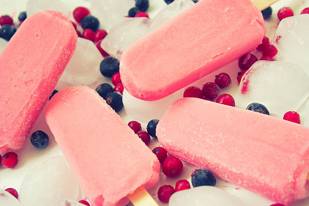 istock Ice creams with fruit and ice on white background 536668150